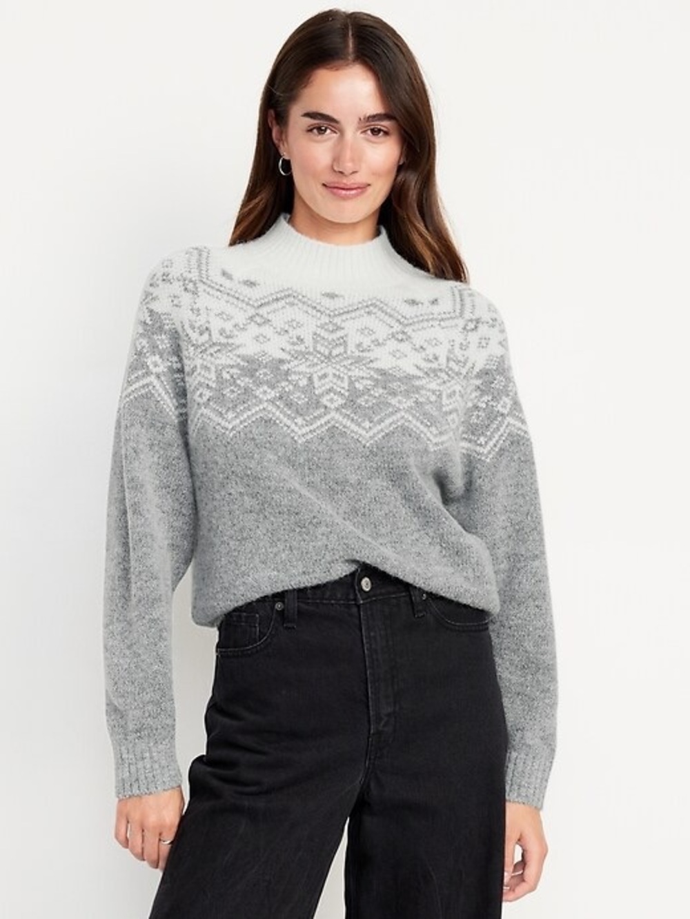 NWT Old Navy Gray Fair Isle Mock Neck Wool Blend Sweater Women’s XL